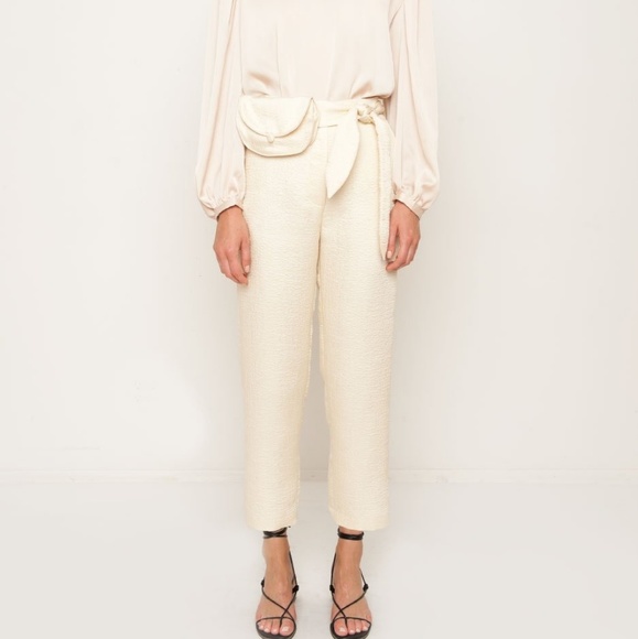 Nanushka Pants - Nanushka Raimo Cream Belted Cropped Judo Pants S